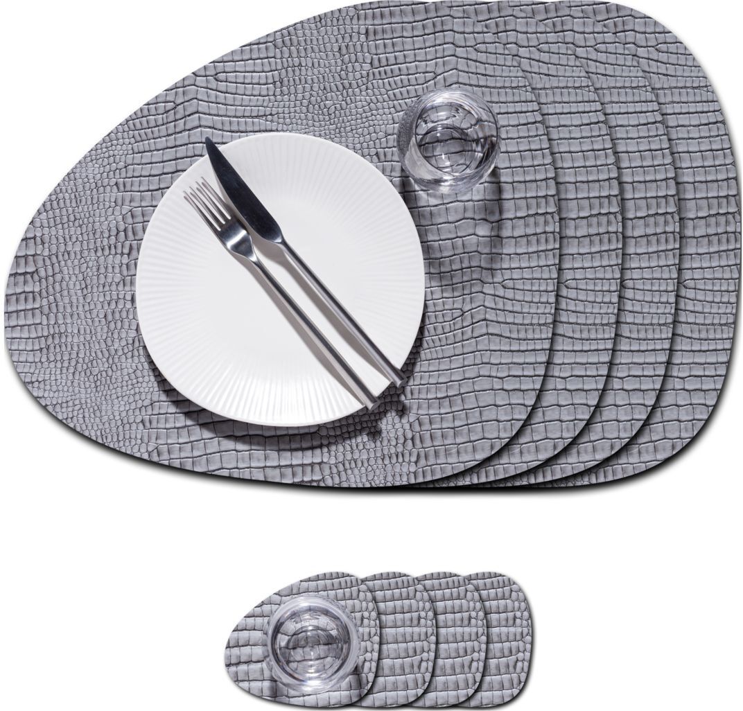 LIND DNA Gift Set Mat Curve L Croco 4 Pcs Home Textiles Kitchen Textiles Placemats Grå LIND DNA