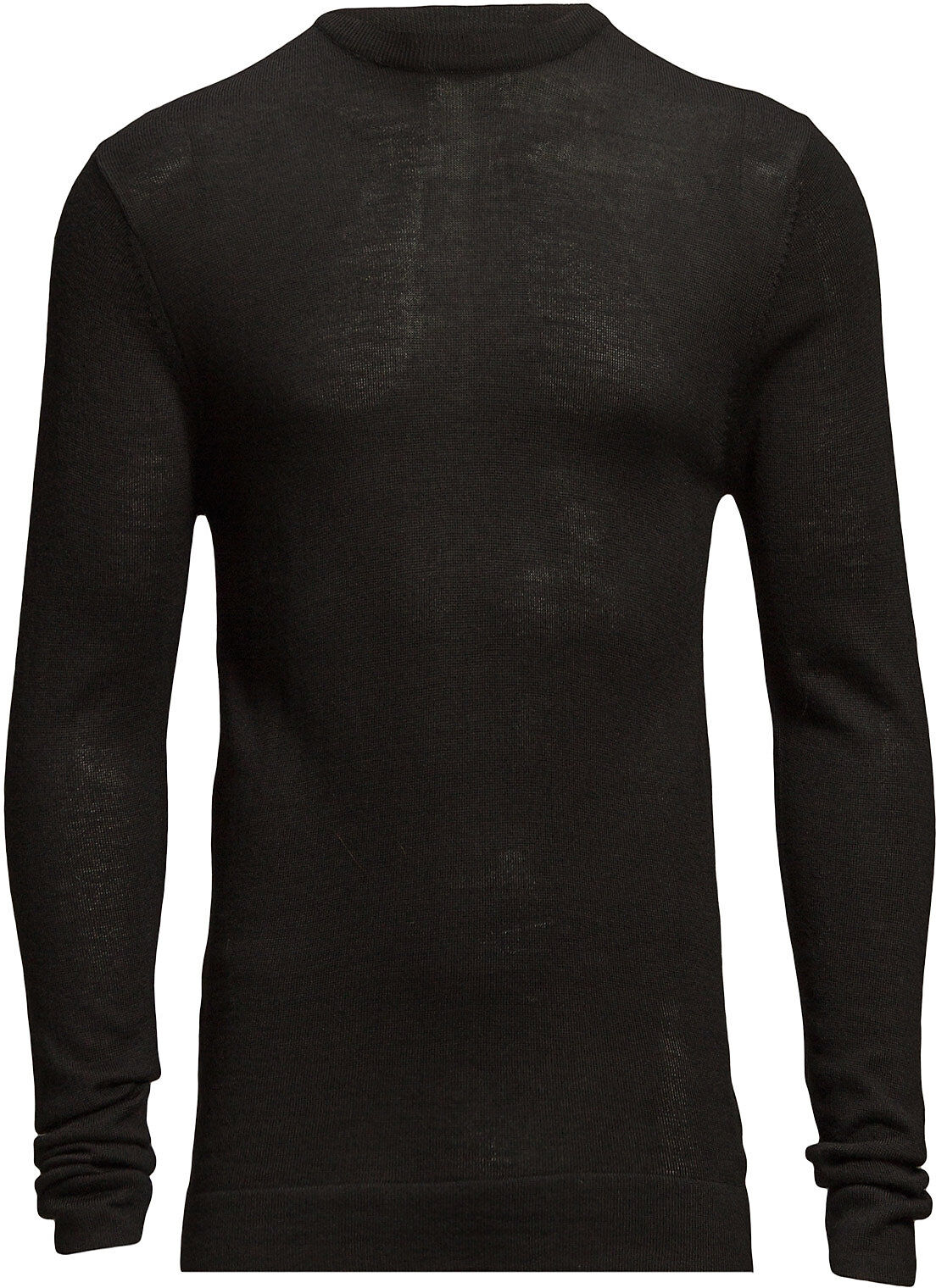 Lindbergh Merino Knit O-Neck Strikkegenser M. Rund Krage Svart Lindbergh