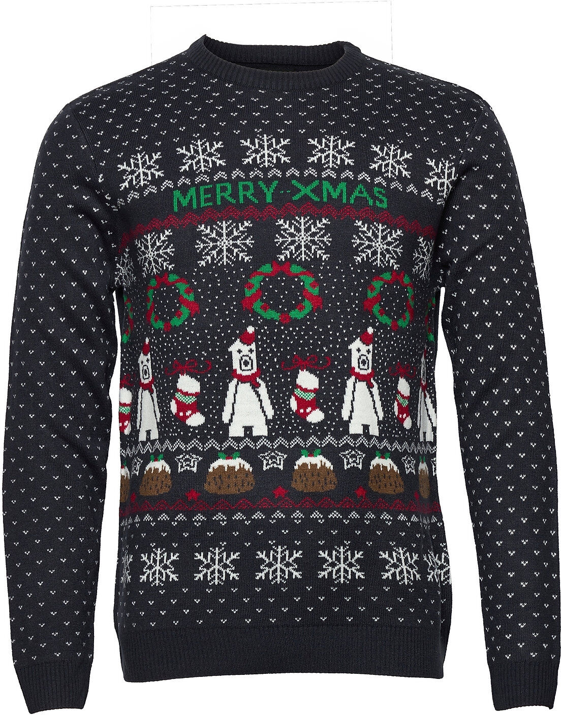 ONLY & SONS Onsx-Mas Crew Jaquard Knit Strikkegenser M. Rund Krage Svart ONLY & SONS