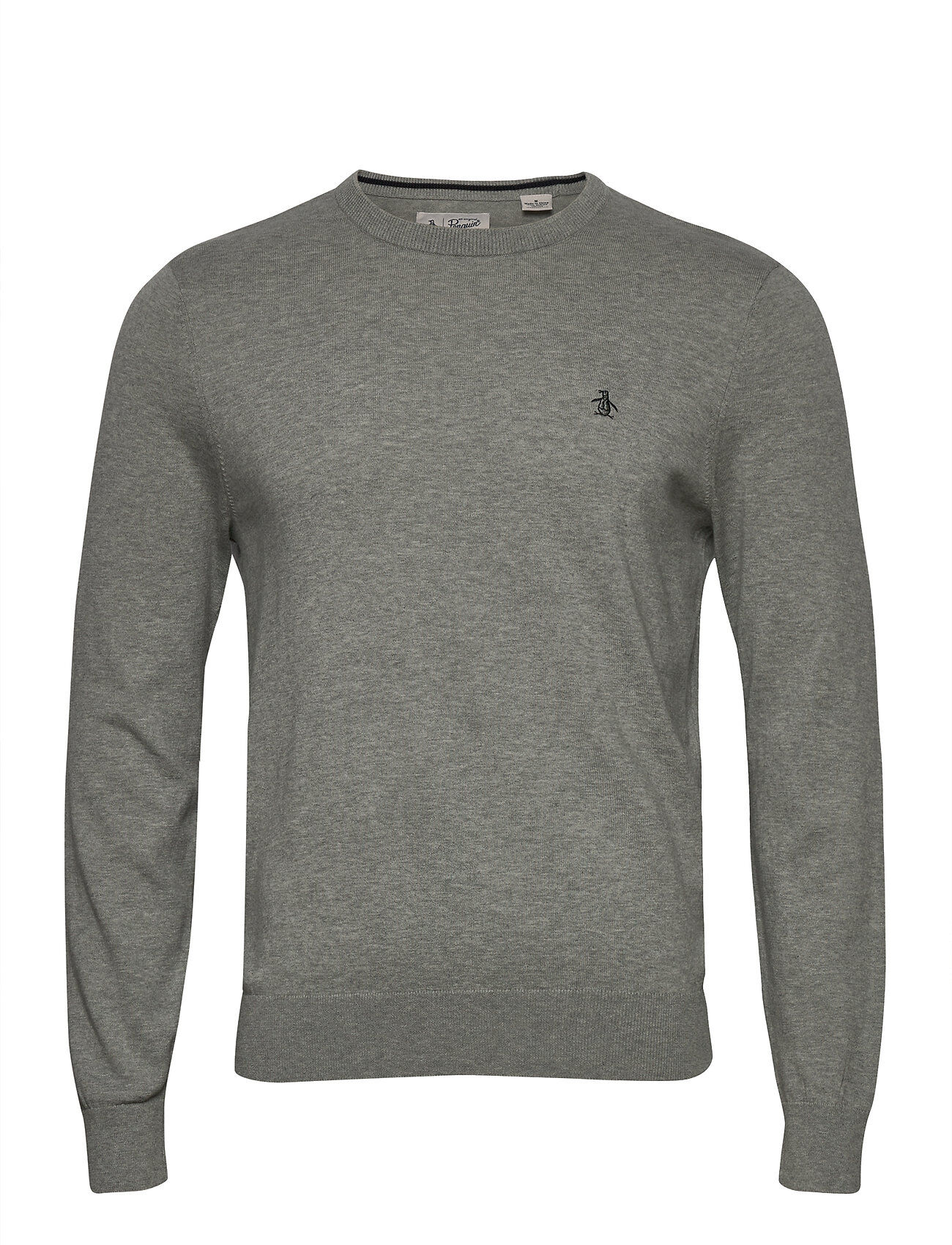 Original Penguin Supima Cotton Crew Neck Jumper Strikkegenser M. Rund Krage Grå Original Penguin