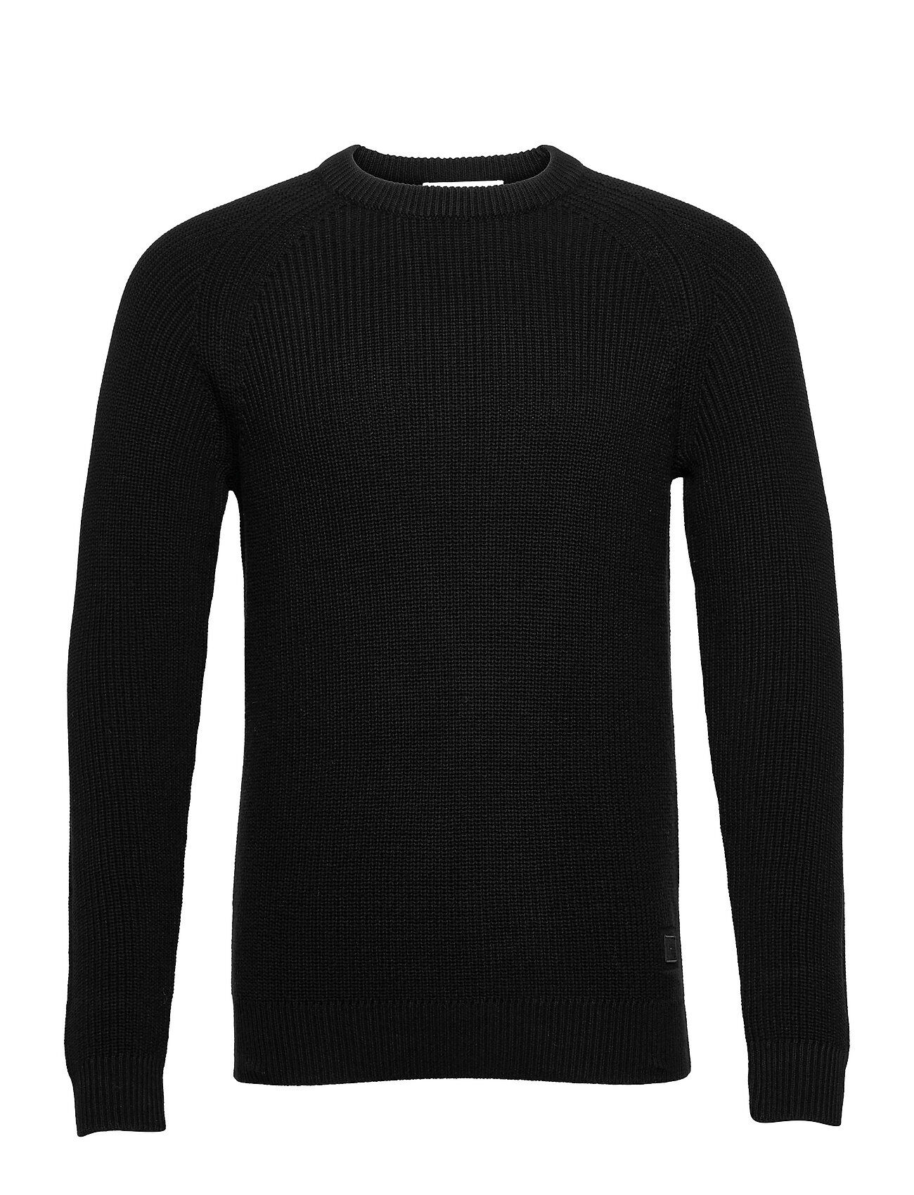 Selected Homme Slhirven Ls Knit Crew W Strikkegenser M. Rund Krage Svart Selected Homme