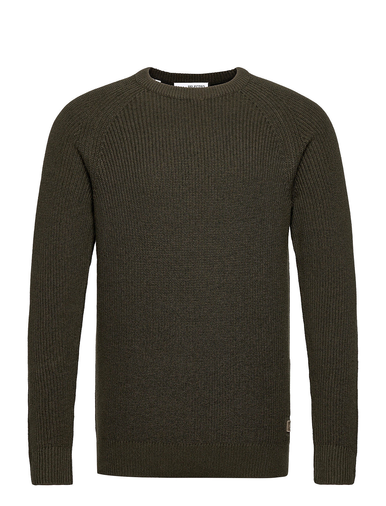 Selected Homme Slhirven Ls Knit Crew W Strikkegenser M. Rund Krage Grønn Selected Homme