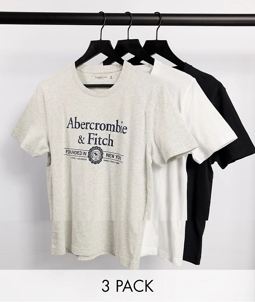 Abercrombie & Fitch 3 pack large front logo t-shirt in white/grey marl/black-Multi  Multi