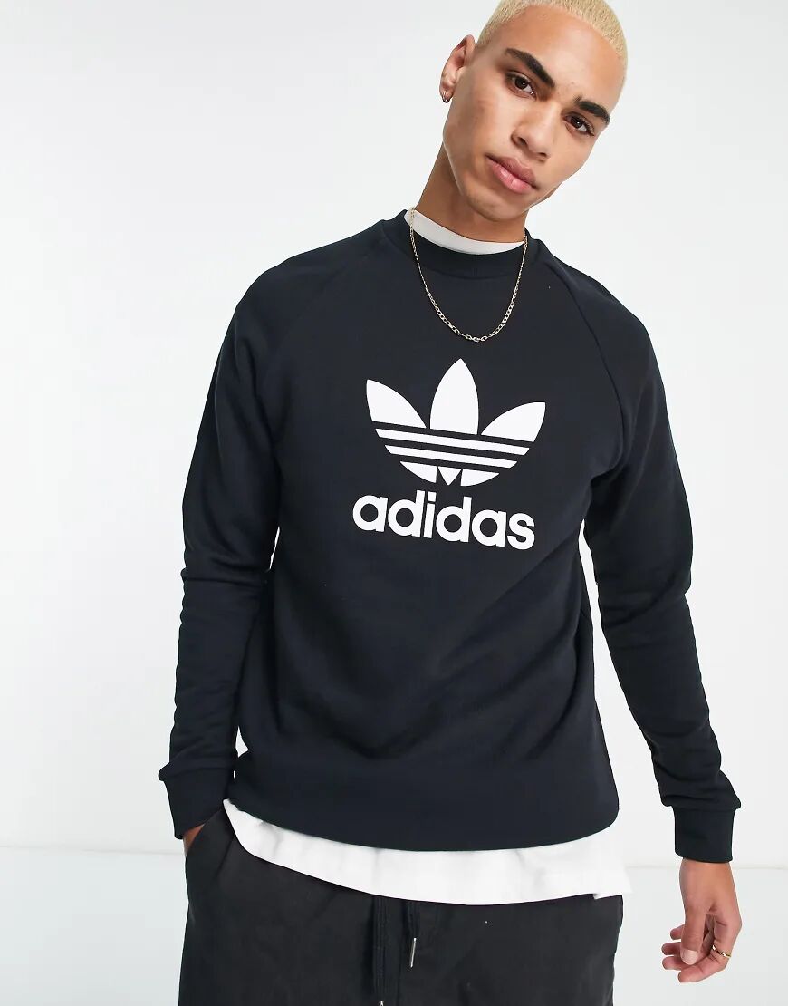 adidas Originals adicolour trefoil logo sweatshirt in black  Black