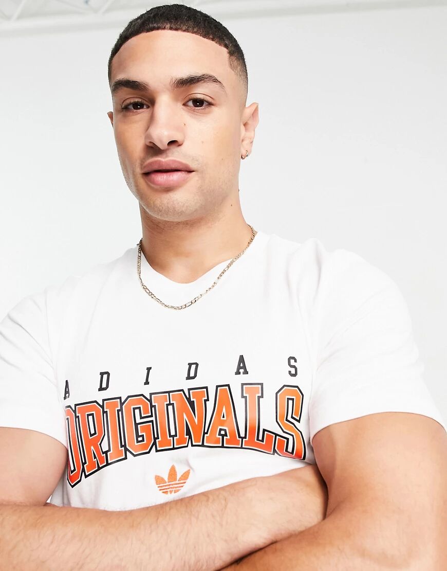 adidas Originals 'Retro Revival' logo graphics t-shirt in white  White