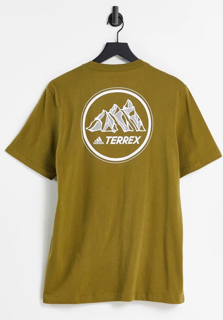 adidas performance adidas Outdoors Terrex logo mountain graphic t-shirt in khaki-Green  Green