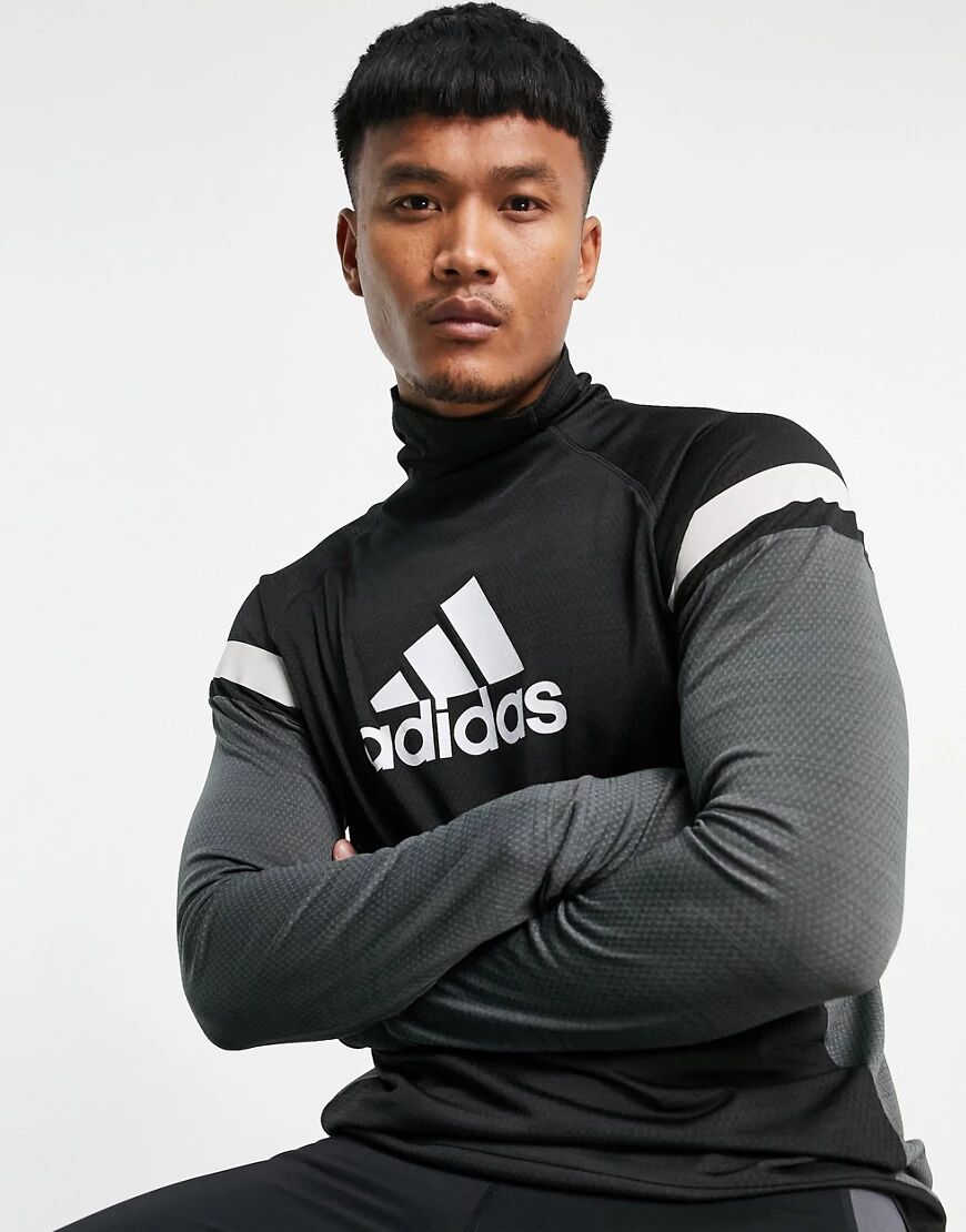 adidas performance adidas Running long sleeve top with grey colour block in black  Black