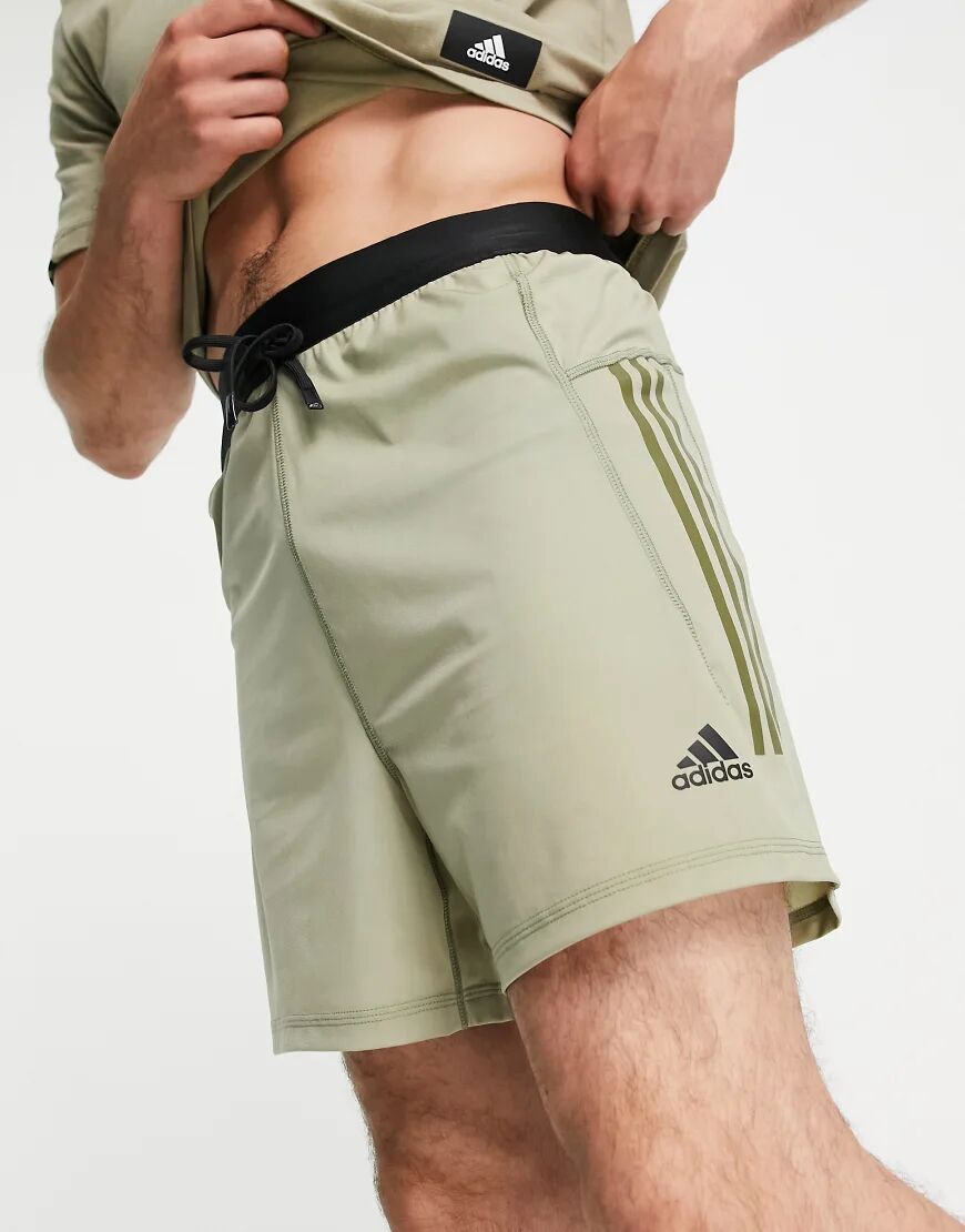 adidas performance adidas Yoga shorts with contrast waistband in khaki-Green  Green