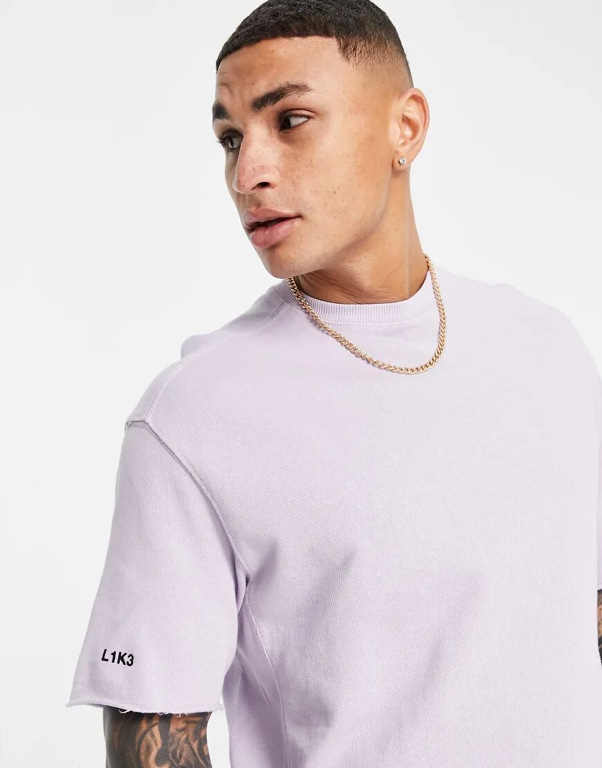 Bershka washed t-shirt with raw edge co-ord in lilac-Purple  Purple