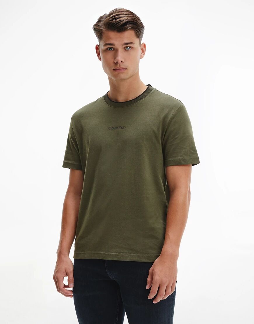 Calvin Klein centre logo t-shirt in green  Green