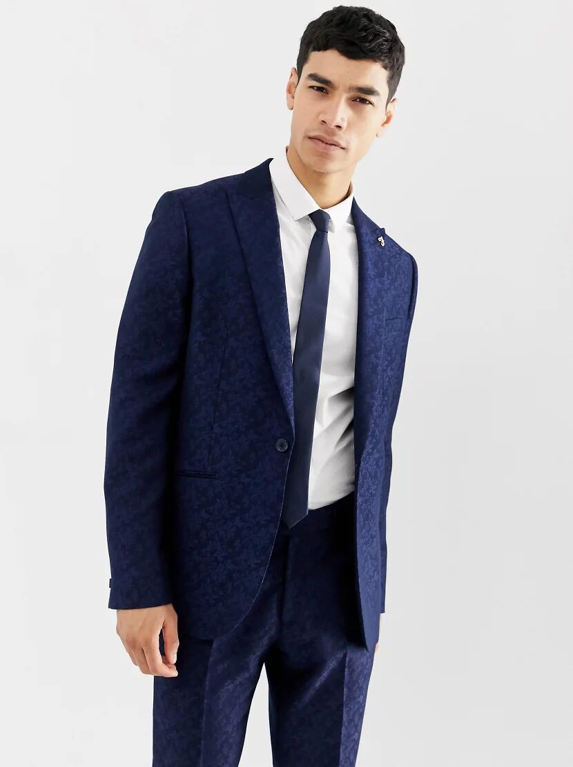 Farah Smart Farah Hookstone party skinny suit jacket in floral jacquard-Navy  Navy