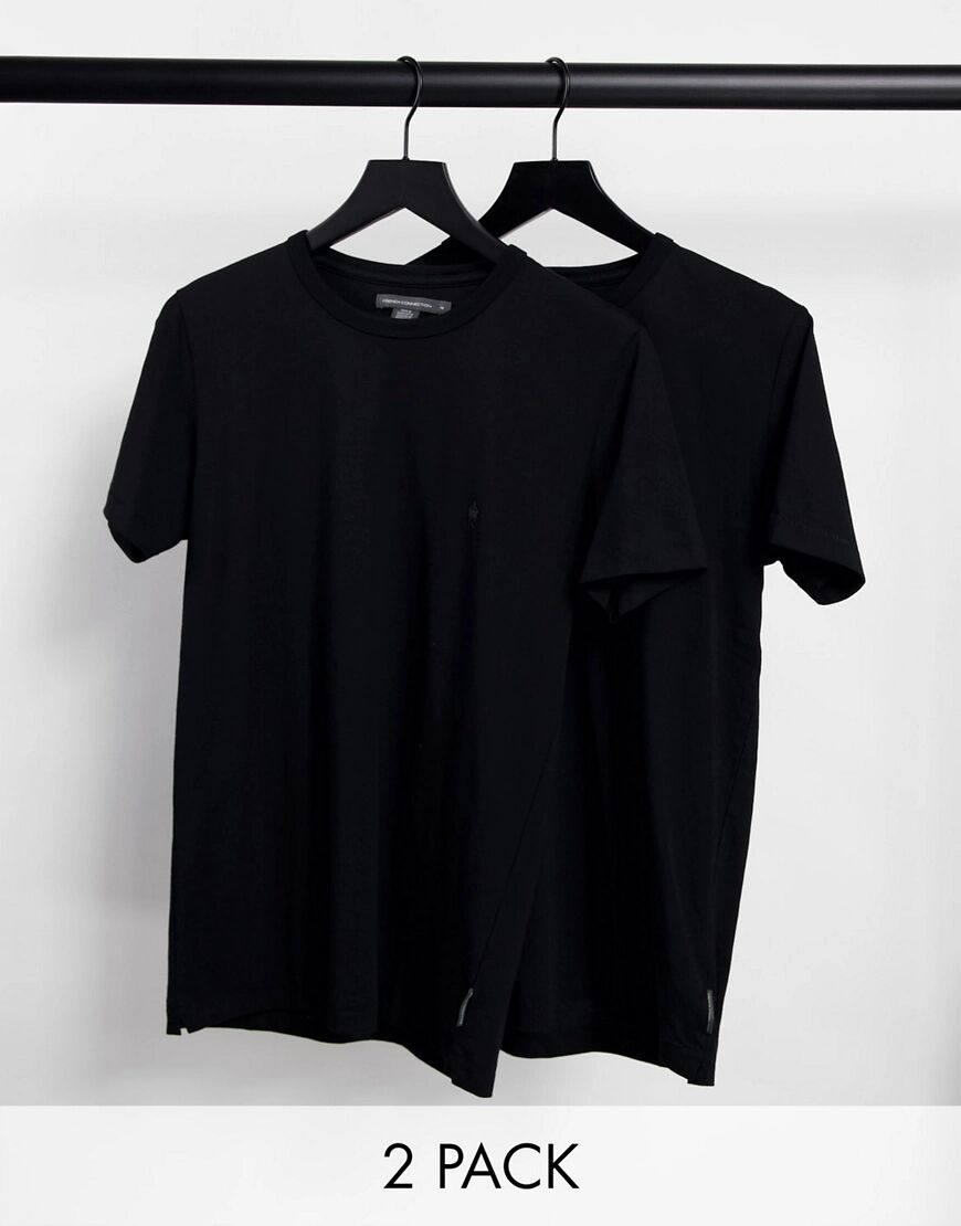 French Connection 2 Pack crew neck t-shirt in black  Black