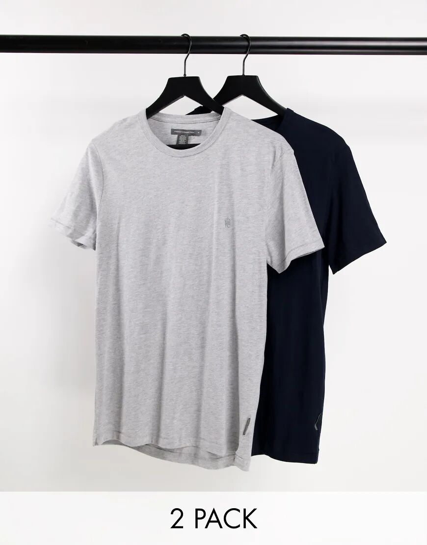 French Connection 2 pack crew neck t-shirt in navy & light grey-Multi  Multi