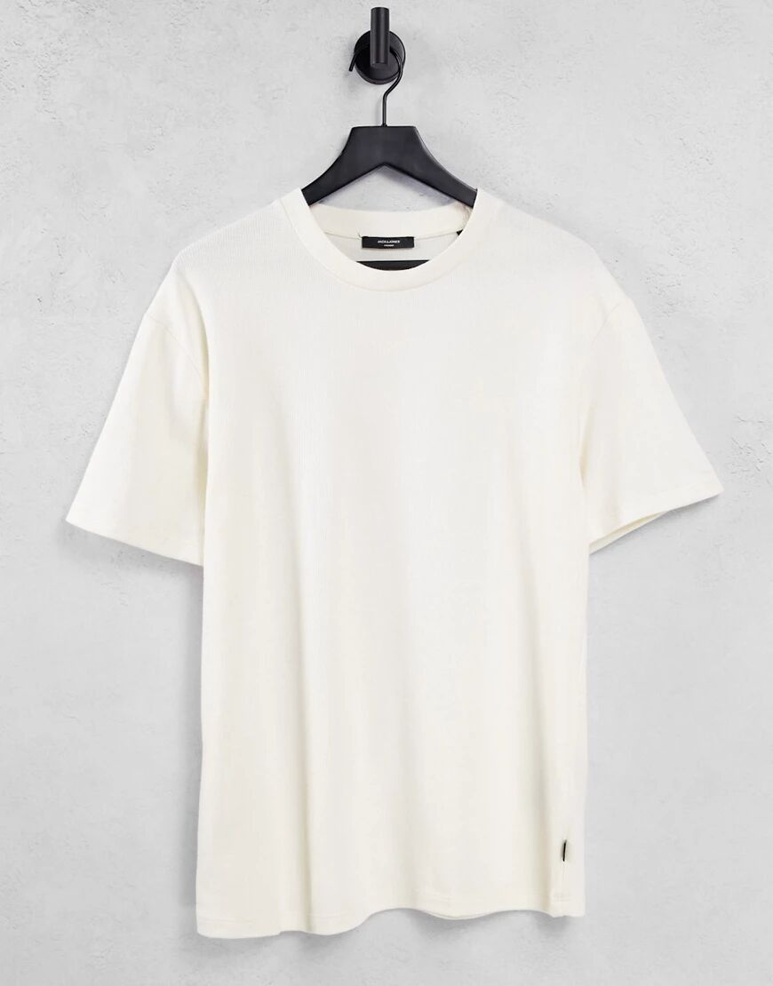 Jack & Jones Premium knitted oversized t-shirt in beige-Neutral  Neutral