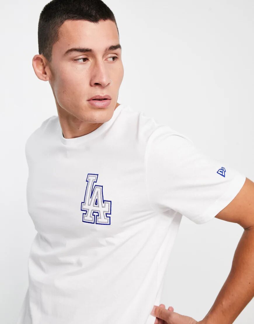 New Era LA Dodgers chain stitch logo t-shirt in white  White