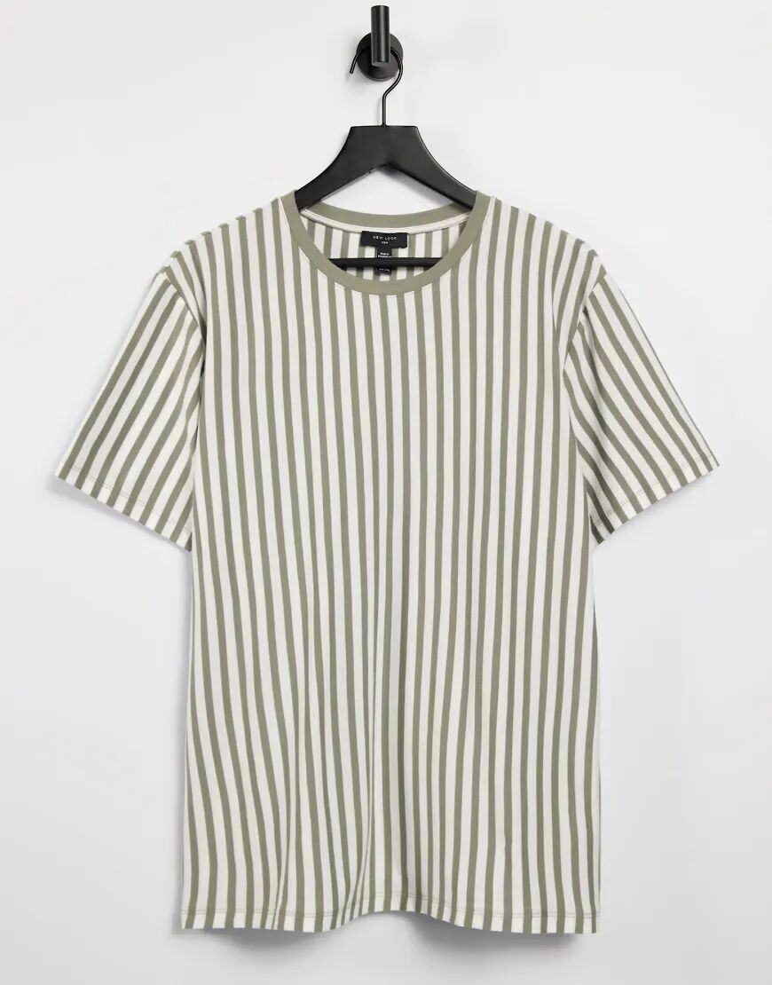 New Look vertical stripe t-shirt in khaki-Green  Green