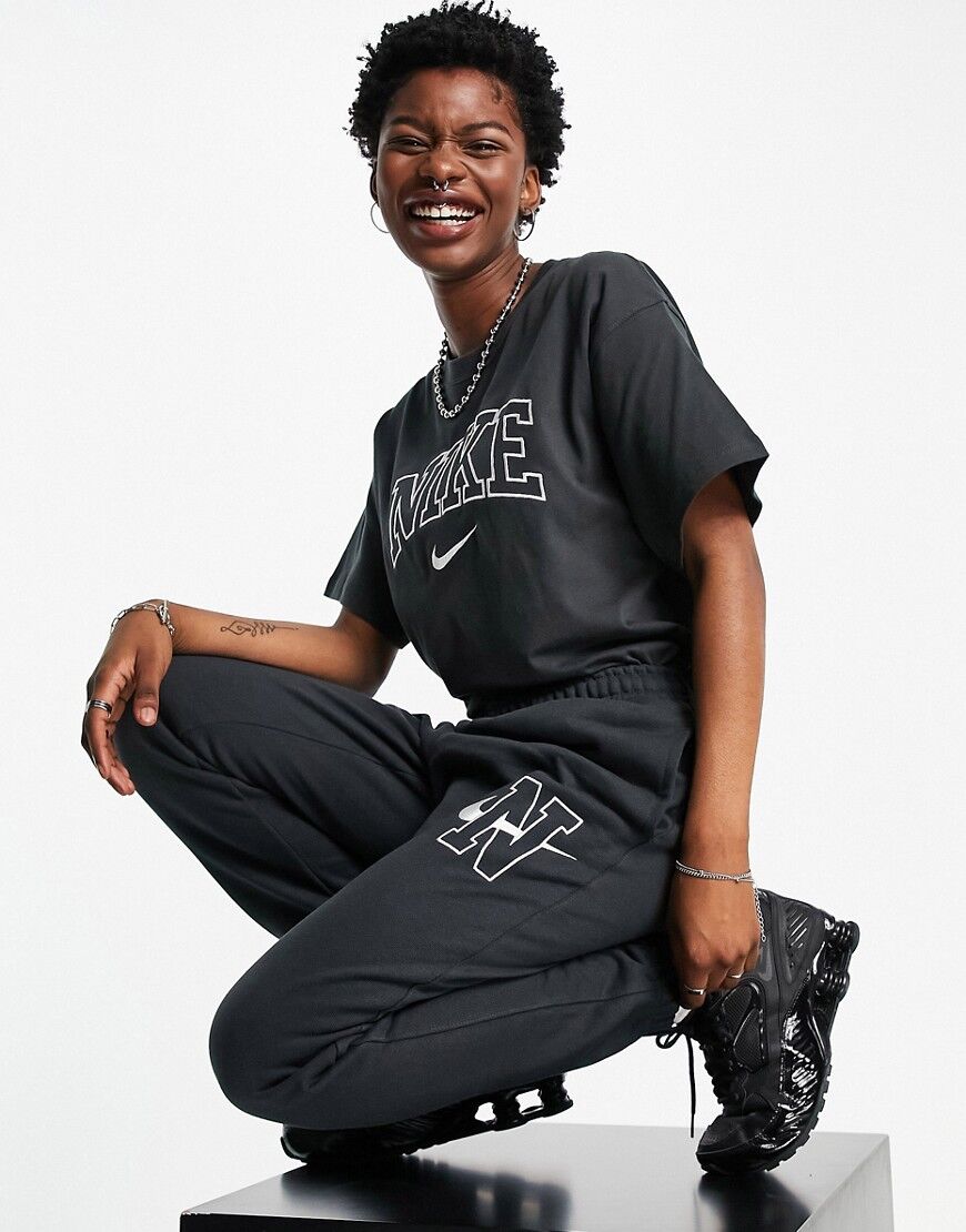 Nike Unisex Vintage logo fleece oversized joggers in washed black  Black