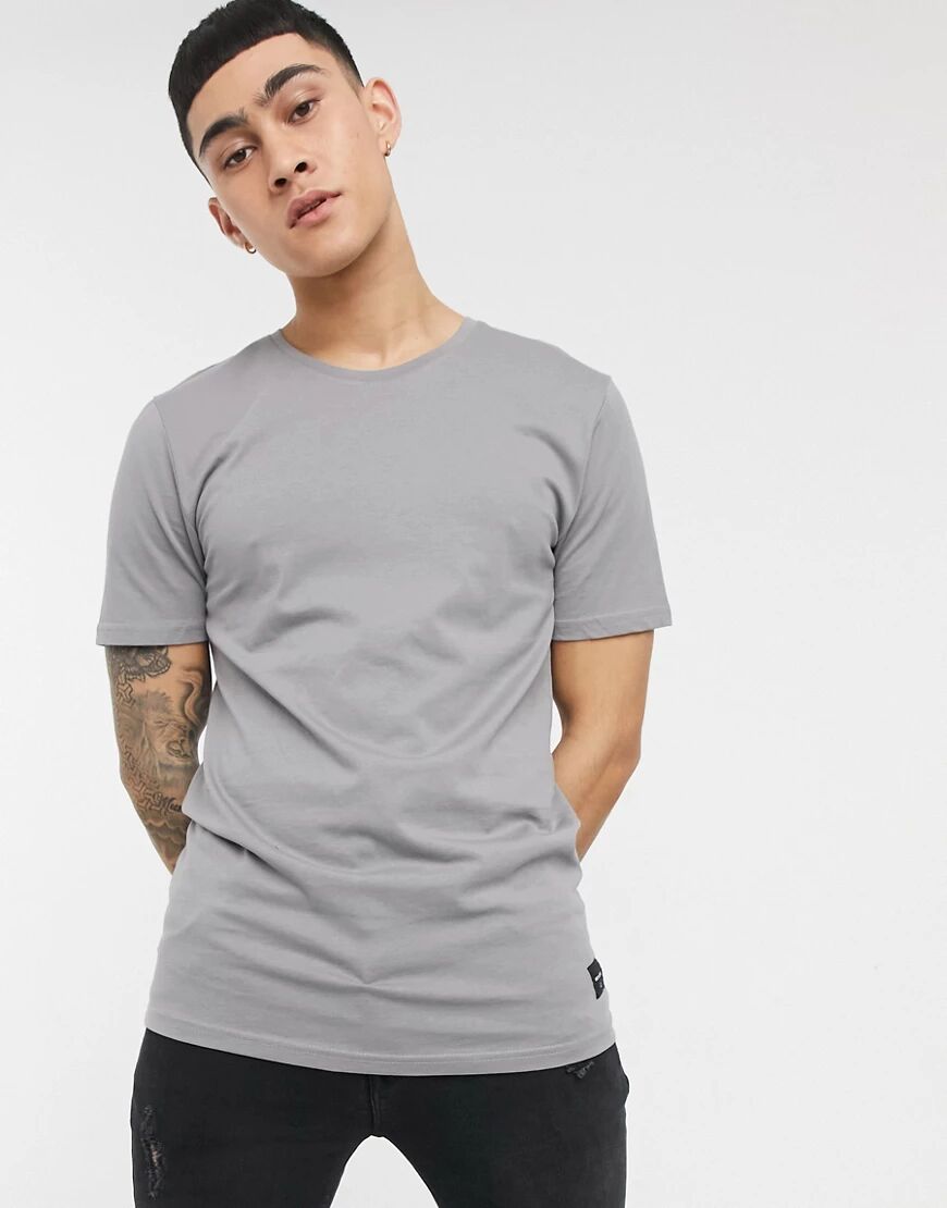 Only & Sons longline curved hem t-shirt in grey  Grey