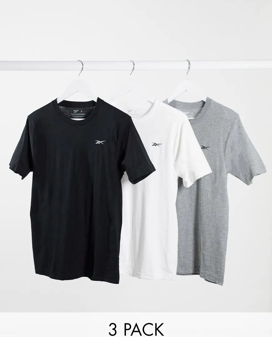 Reebok 3 pack t-shirts in black white & grey-Multi  Multi