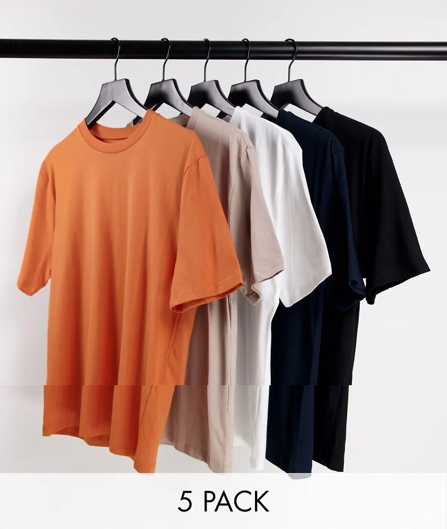 River Island 5 pack slim fit t-shirt in orange  Orange