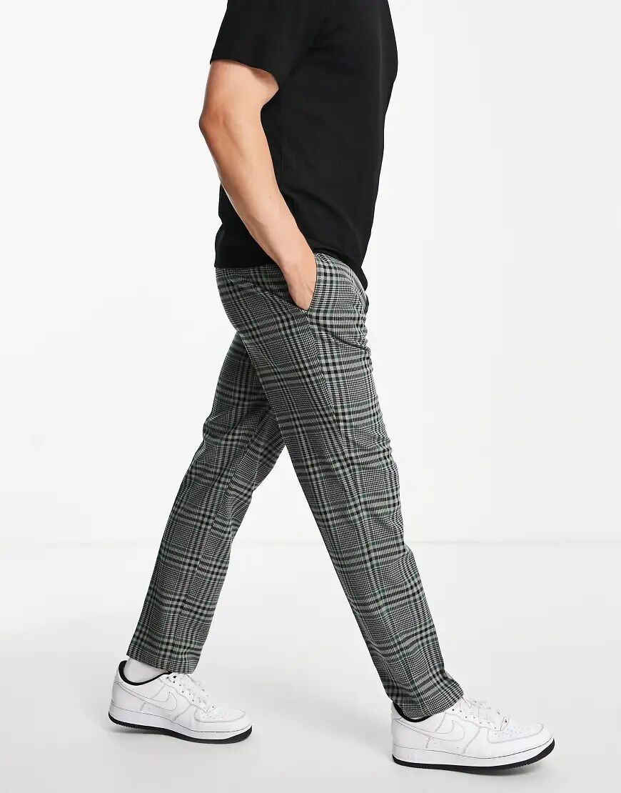 River Island checked trousers in black and green  Green