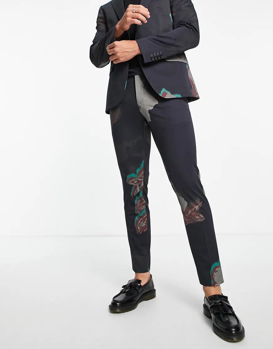 River Island floral printed trousers in navy  Navy