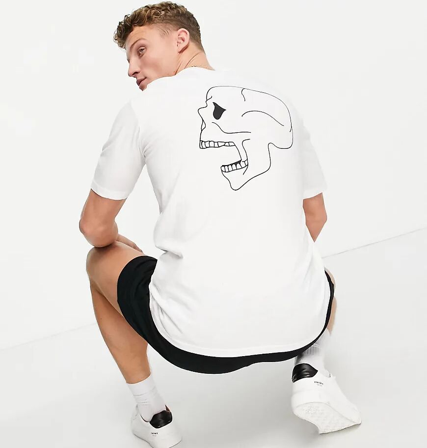 Selected Homme organic cotton blend oversized t-shirt with skull back print in white Exclusive at ASOS  White