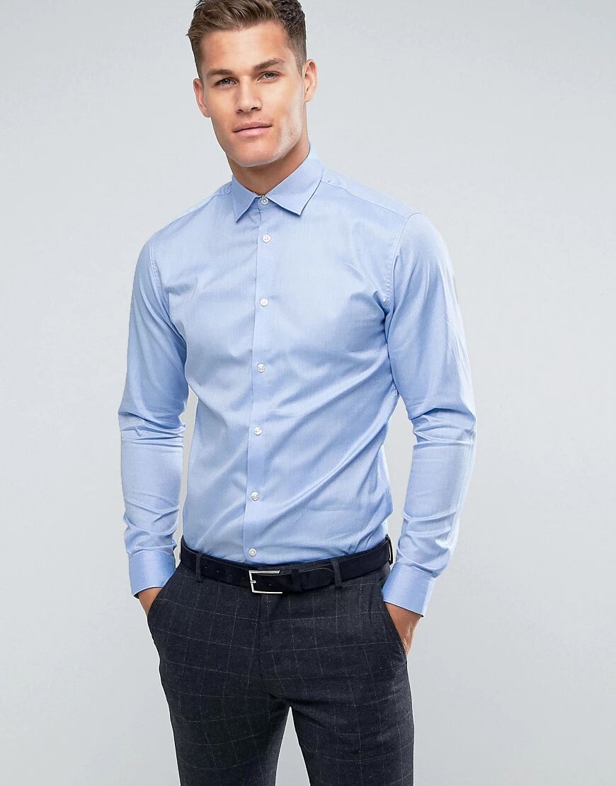 Selected Homme slim fit easy iron smart shirt in light blue  Blue