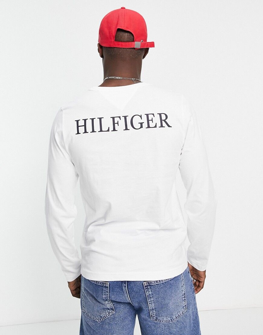 Tommy Hilfiger arch flag logo back print long sleeve top in white  White