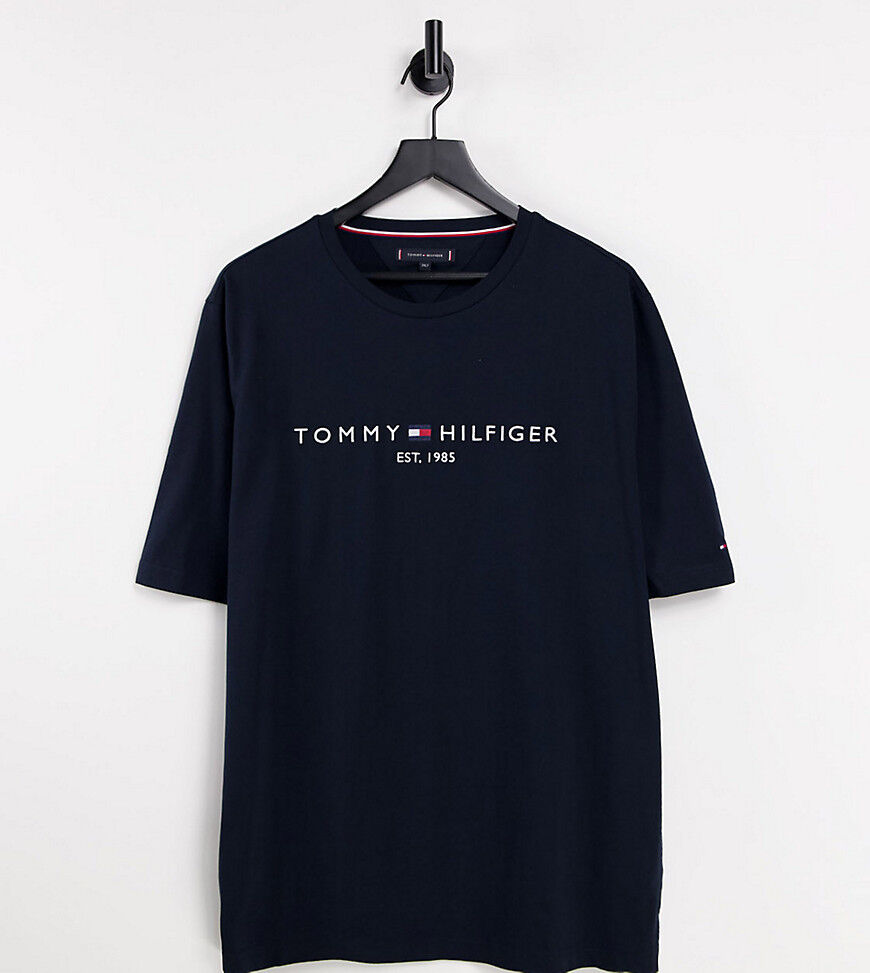 Tommy Hilfiger Big & Tall classic logo t-shirt in navy  Navy