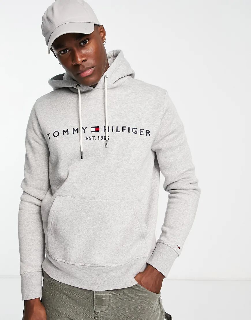 Tommy Hilfiger embroidered flag logo hoodie in grey marl  Grey