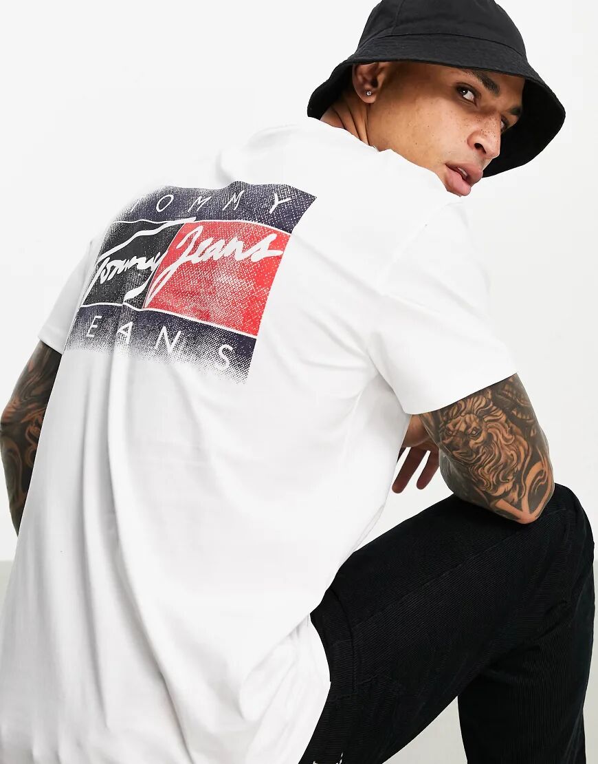 Tommy Jeans faded flag logo back print t-shirt in white  White