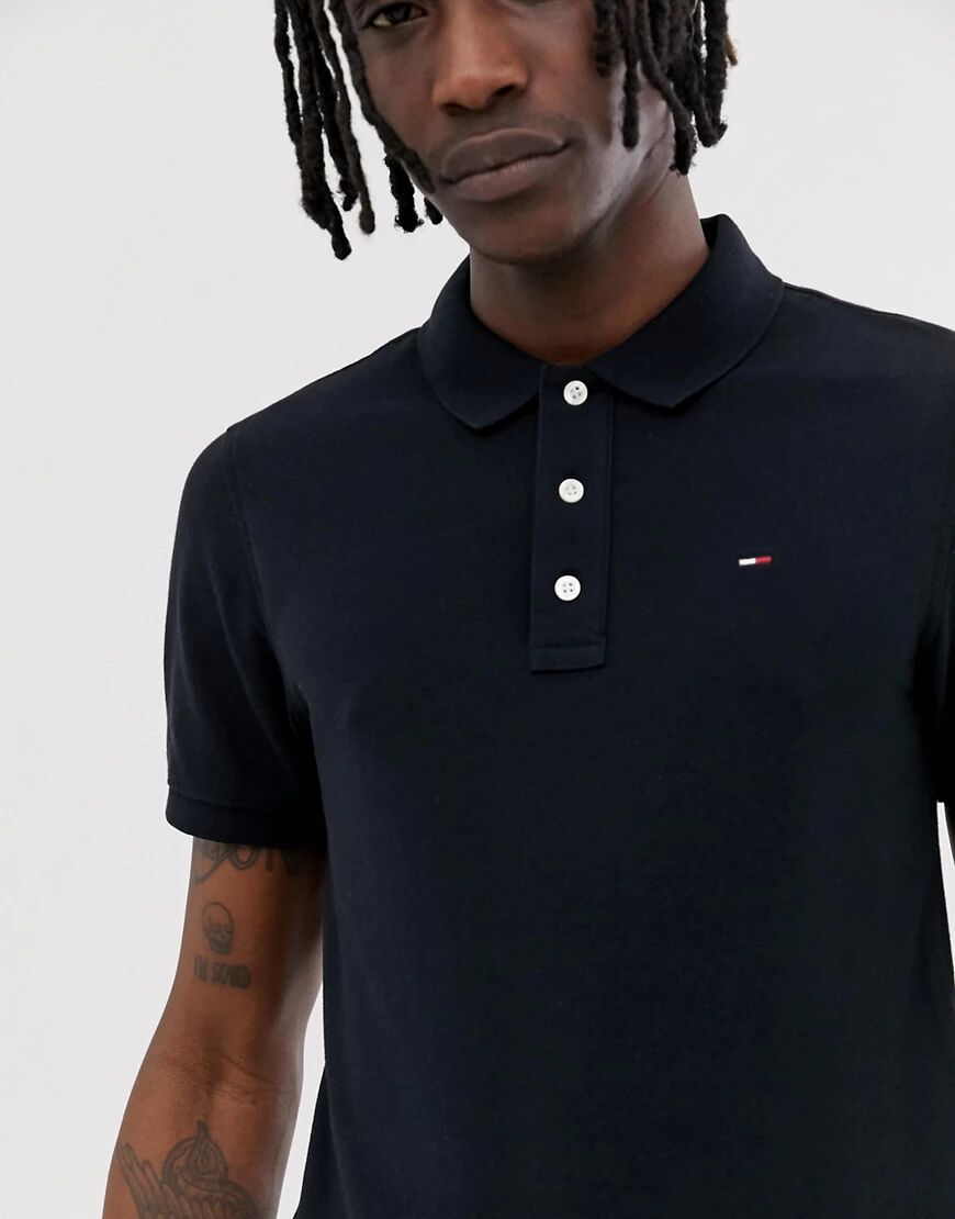 Tommy Jeans pique polo shirt in black  Black