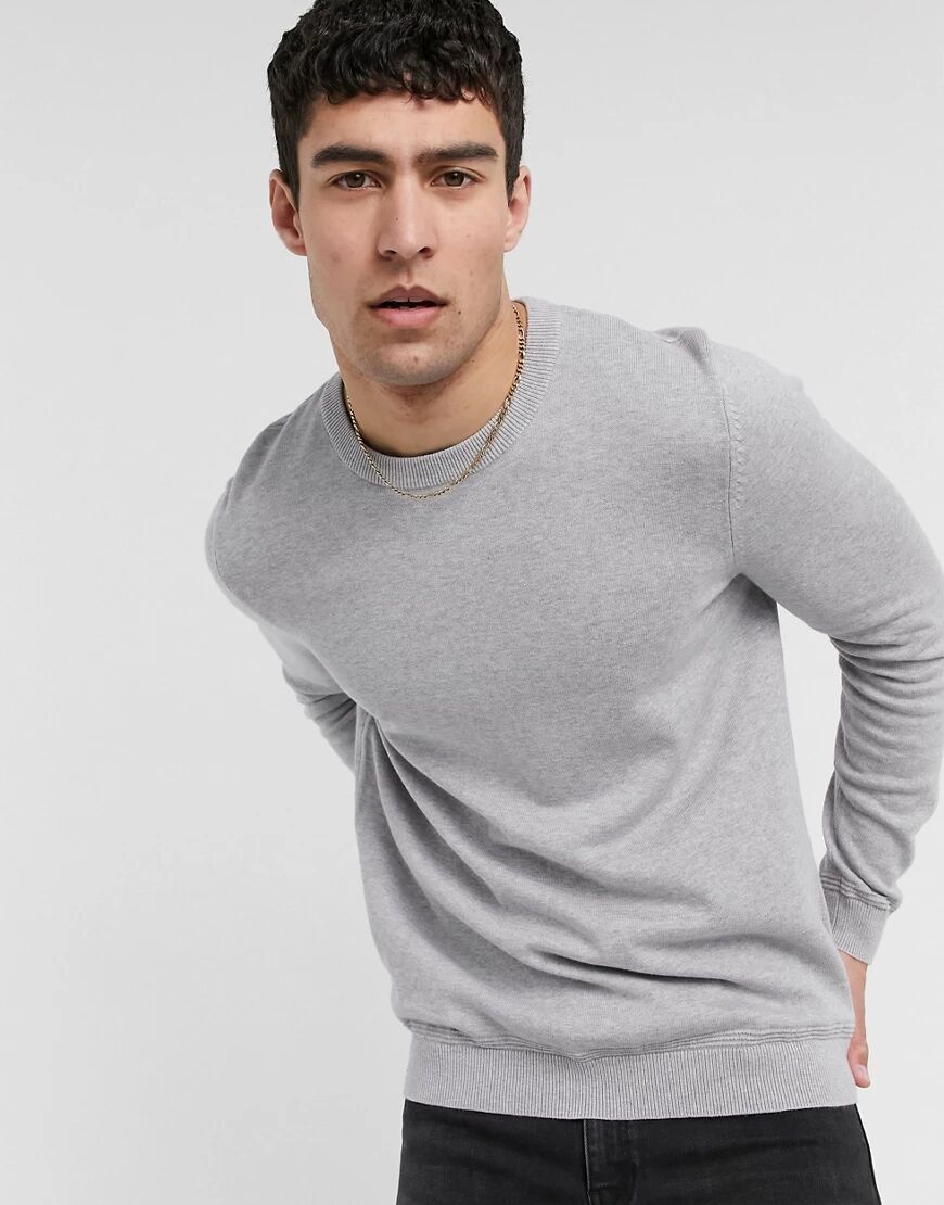 Topman organic knitted jumper in grey marl  Grey