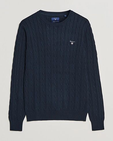 GANT Cotton Cable Crew Neck Pullover Evening Blue