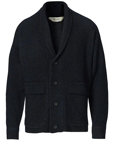 Z Zegna Recycled Wool/Cashmere Shawl Cardigan Midnight