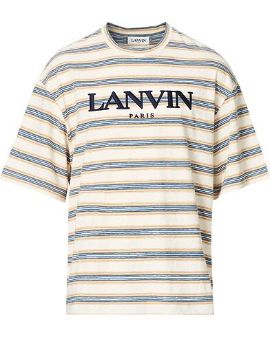 Lanvin Striped Embroidered Short Sleeve T-Shirt Beige