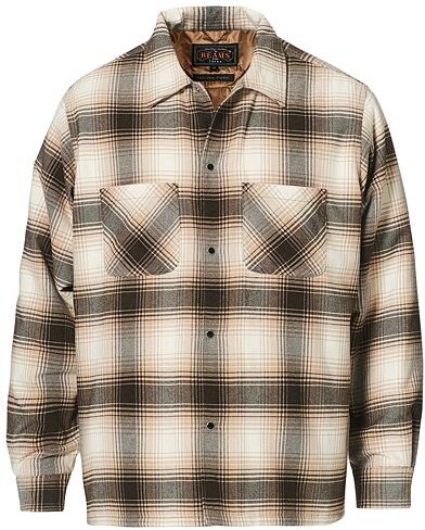 BEAMS PLUS Quilted Open Collar Jacket Brown Check