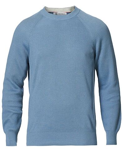 Brunello Cucinelli Rib Stitch Crew Neck Sweater Indigo Blue
