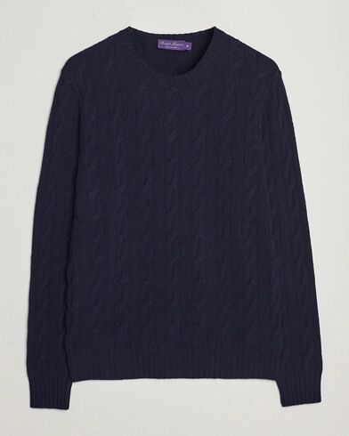 Ralph Lauren Purple Label Cashmere Cable Crew Neck Sweater Classic Nav