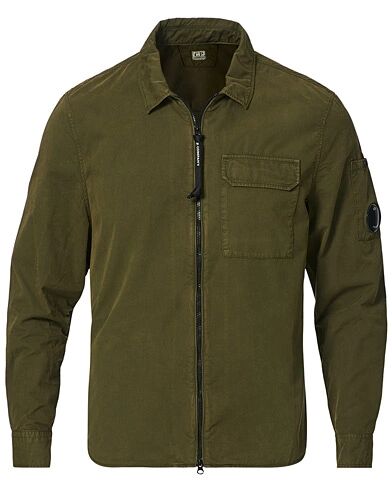 C.P. Company Garment Dyed Gabardine Zip Shirt Jacket Olive