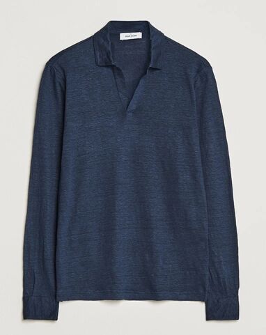 Gran Sasso Washed Linen Long Sleeve Polo Navy