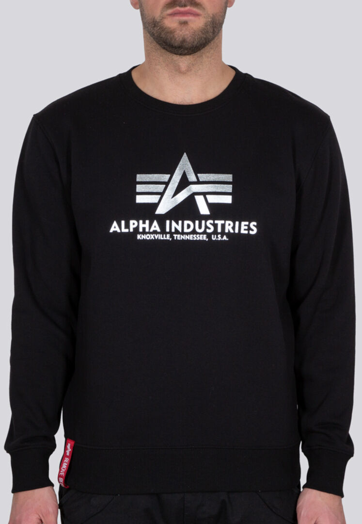 Alpha Industries Basic Foil Print Sweatshirt M Svart Sølv