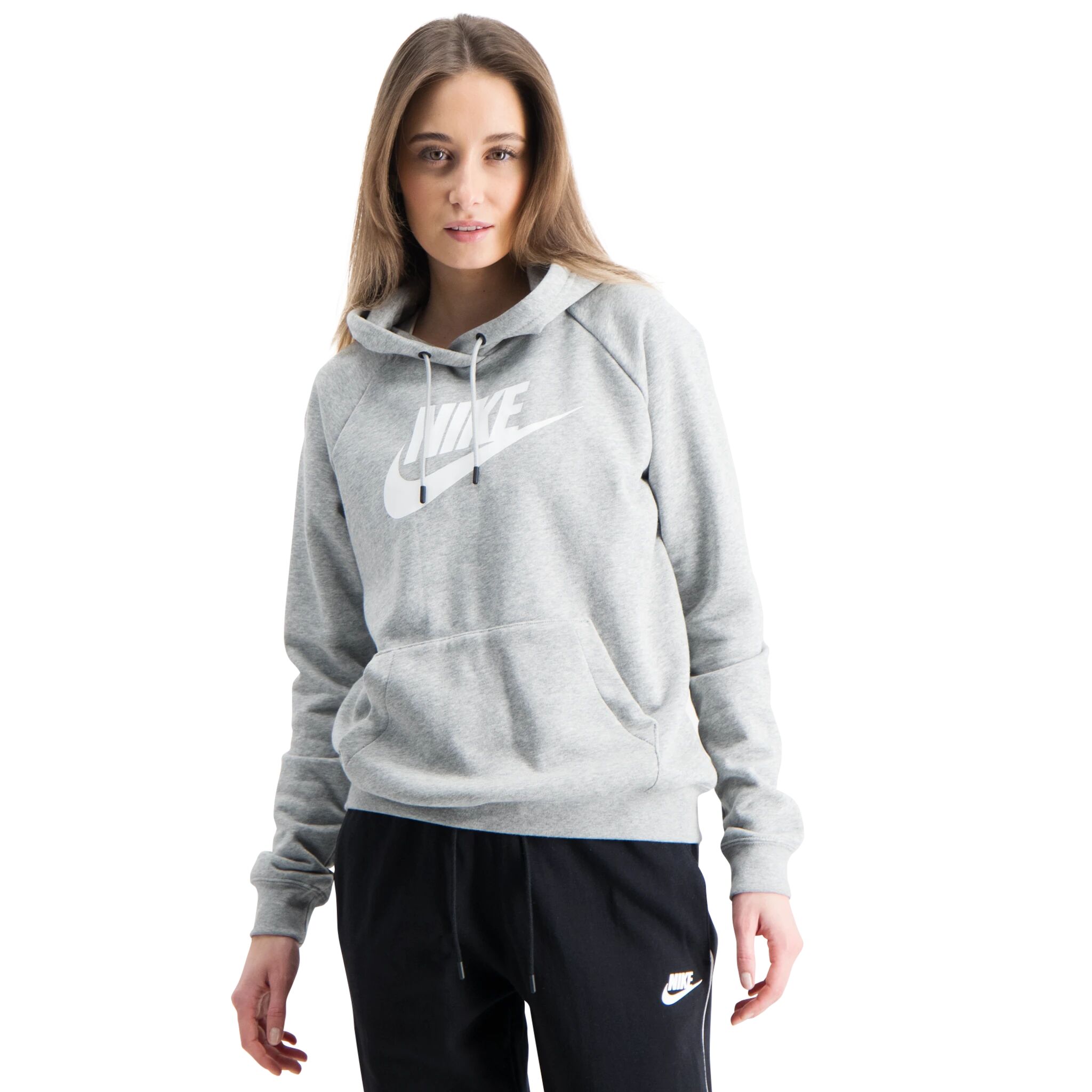 Nike Club Hoodie Pull Over, hettegenser dame S DK GREY HEATHER/WHIT