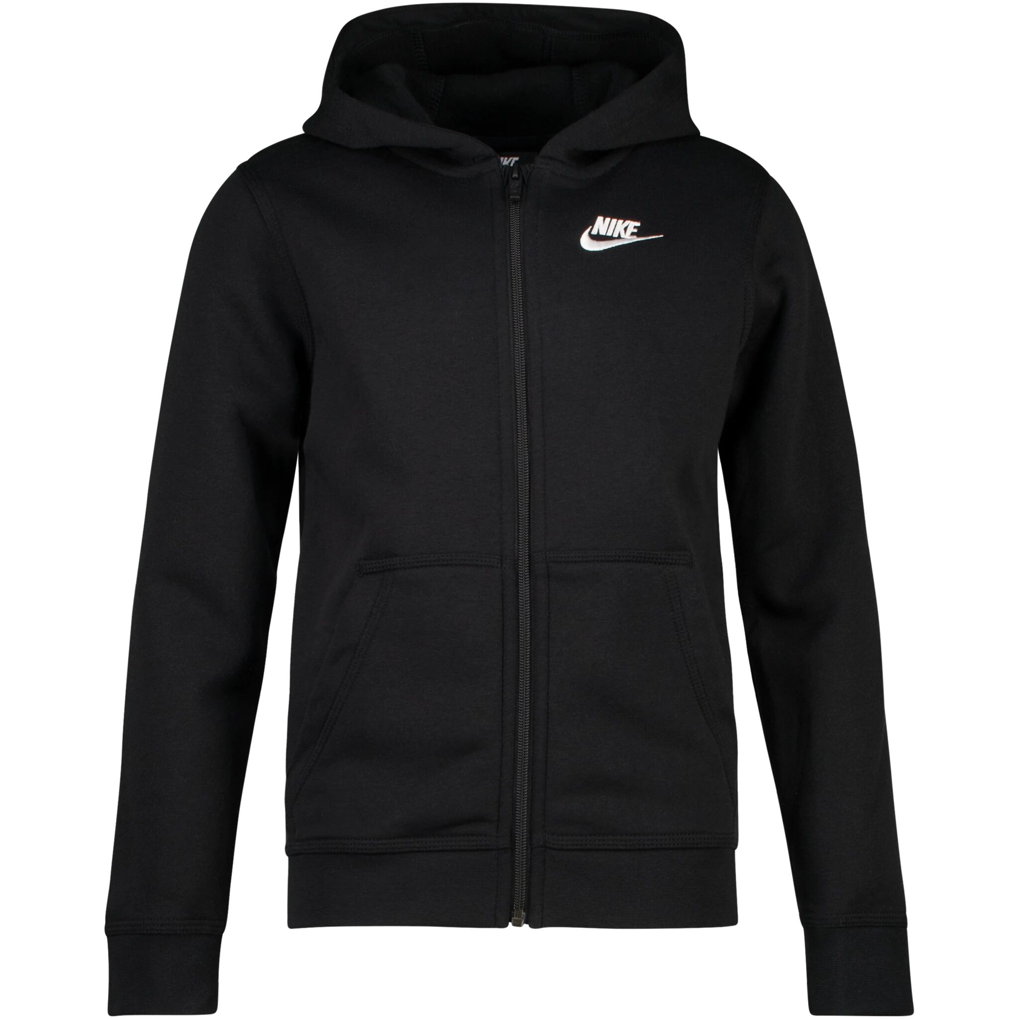 Nike Club Full Zip Hoodie, hettegenser junior S BLACK/BLACK/WHITE