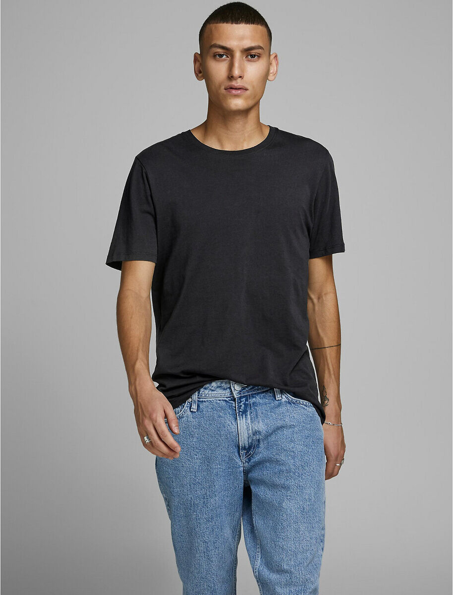 Jack & Jones T-shirt de gola redonda, em algodão bio   Preto