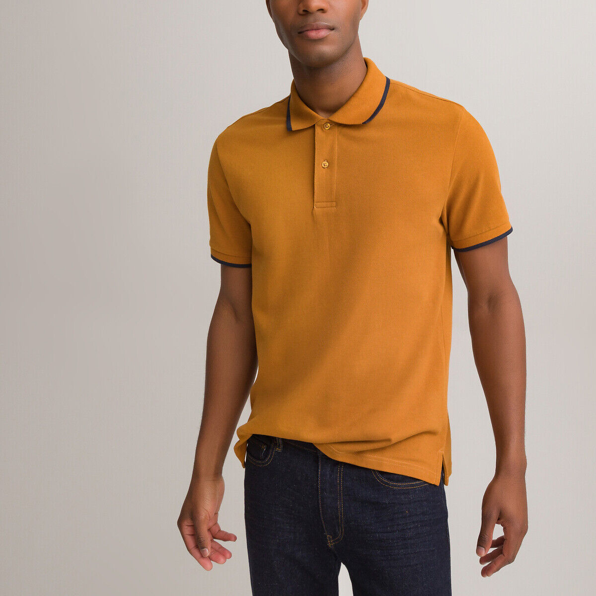 La Redoute Collections Polo de mangas curtas, em algodão bio   Amarelo curry + azul