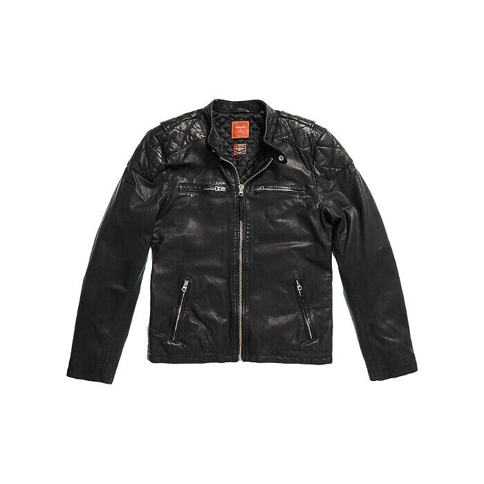 Superdry Blusão biker em pele, Moto Racer   Preto