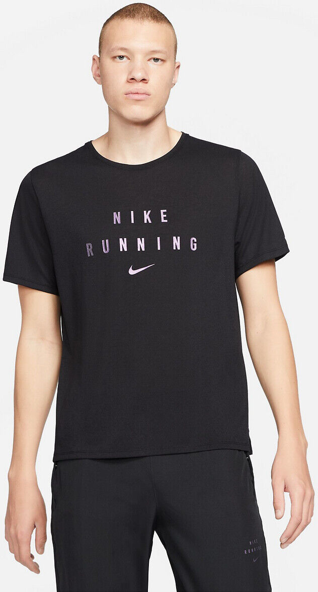 Nike T-shirt de mangas curtas, running dri fit   Preto