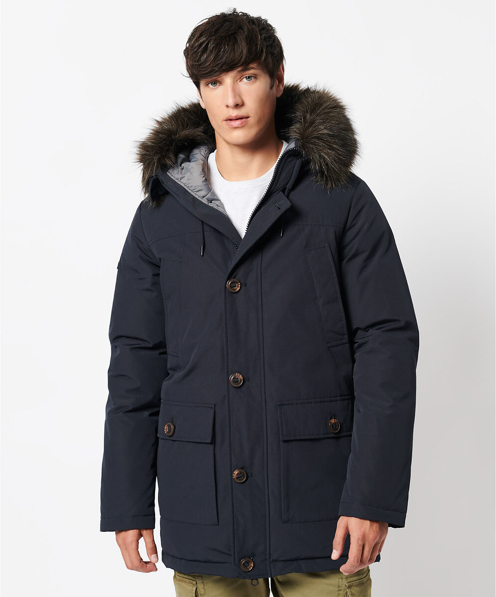 Superdry Parka quente com fecho e capuz, Rookie   Marinho